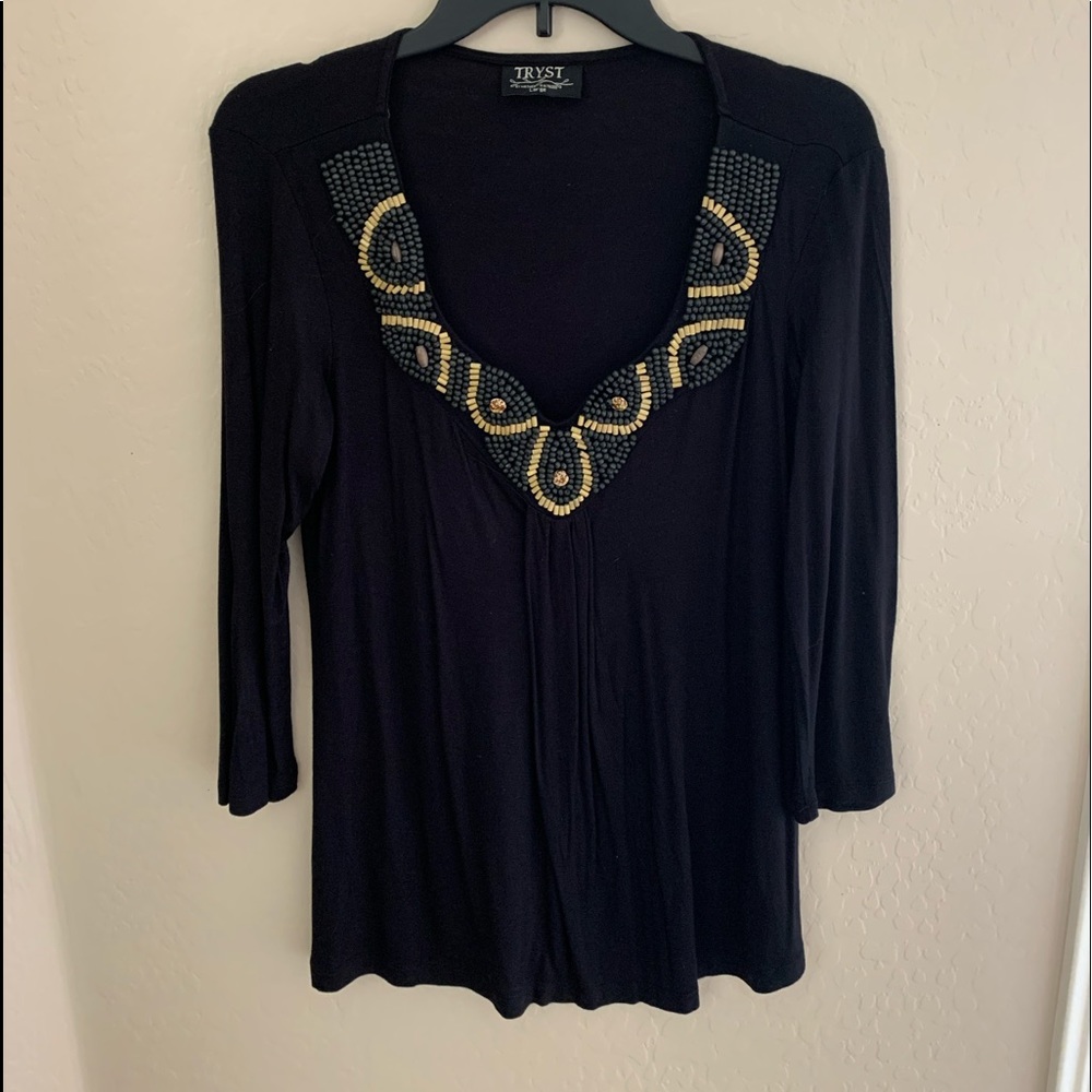 Tryst Black Beaded Top with front pleat